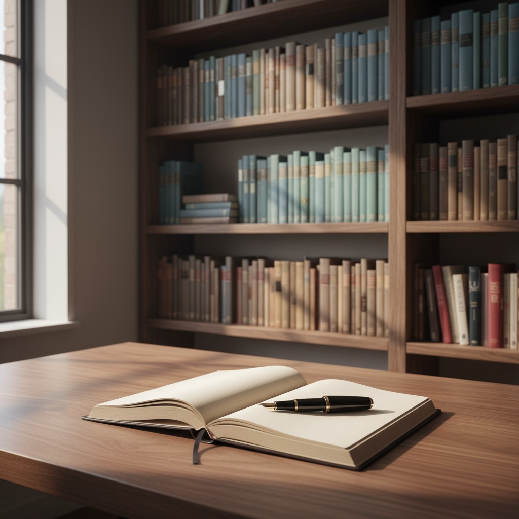 Person in a hat with a book in a library.