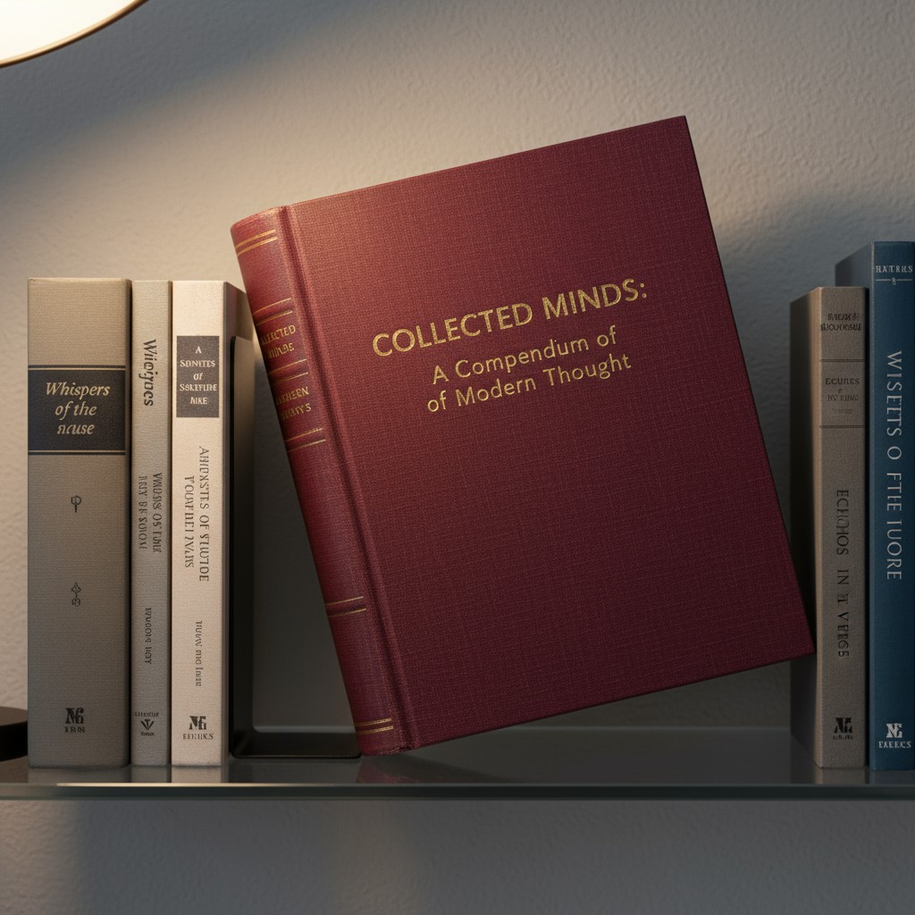 (A collection of books on a shelf, resting on a clear glass shelf.)